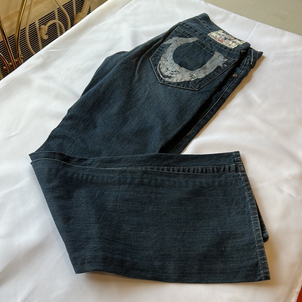 Vintage True Religion Men's Denim jeans with Flaps Gray Paint Straight s…